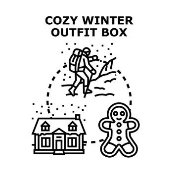 Cozy winter outfit box concept for seasonal apparel Stock Illustration