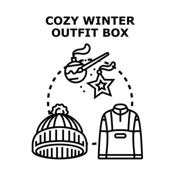 Cozy winter outfit box creating warm clothing concept Stock Illustration