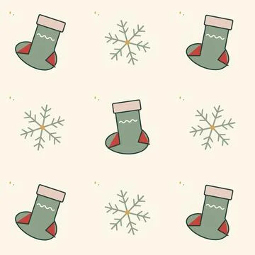 Cozy winter sock and snowflake seamless pattern. Periodic seamless square til イラスト素材