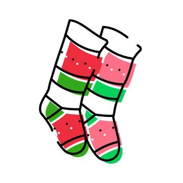Cozy winter socks design with red and green stripes Stock Illustration