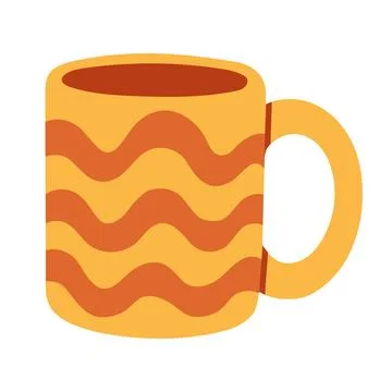 Cozy yellow and orange ceramic mug with wavy pattern vector isolated on white Illustrazione stock