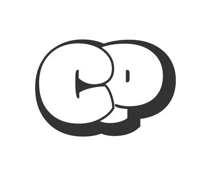 CP logo, bubble comic lettering, rounded in graffiti style black and white .. Stock Illustration