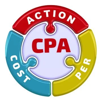 CPA. Cost Per Action. The check mark in the form of a puzzle Ilustração Stock
