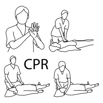 CPR demonstration first aid vector illustration sketch hand drawn with black 스톡 일러스트
