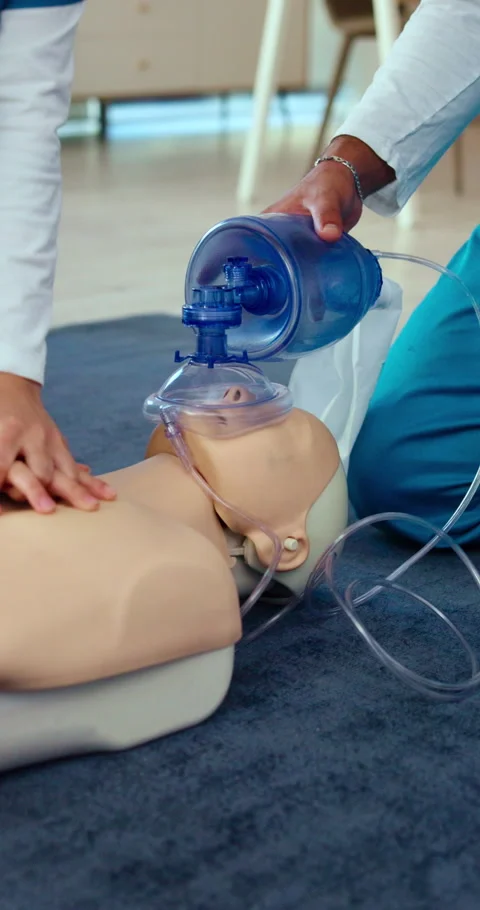 CPR, hands or nurses training with dummy for healthcare, first aid practice or Stock Footage 338224126