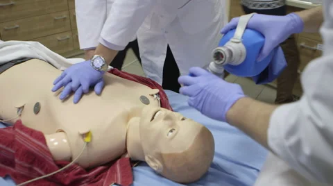 CPR resuscitation exercise on phantom Video stock 58258408