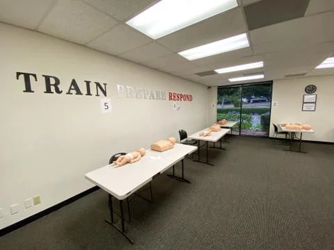 CPR training class with CPR dummy for first aid training 写真素材