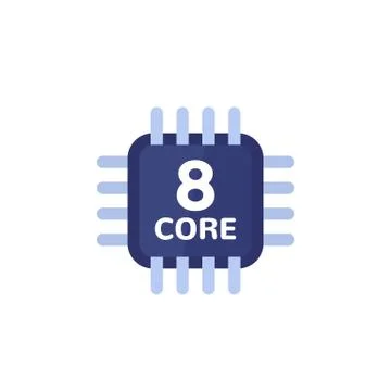CPU, 8 core processor icon on white Stock Illustration
