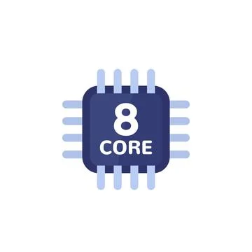 CPU, 8 core processor icon on white Stock Illustration