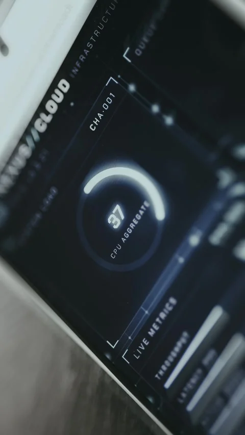 CPU Aggregate usage of 42 percent, digital dashboard displaying real-time Stock Footage 335485956