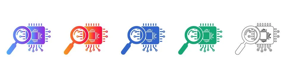 CPU Analysis and Research Icon Set 스톡 일러스트