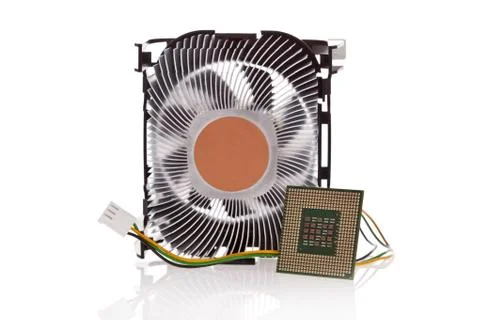 Cpu and cpu cooler isolated on a white background 스톡 사진