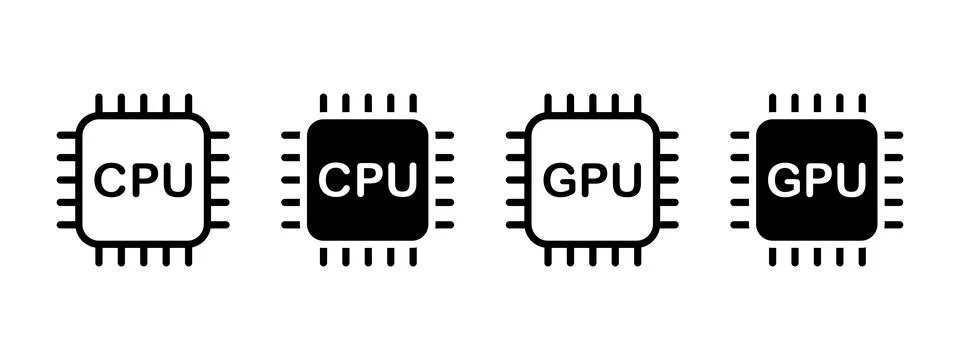 CPU and GPU core icon. Central graphic processor symbol. Circuit board chip.. 스톡 일러스트
