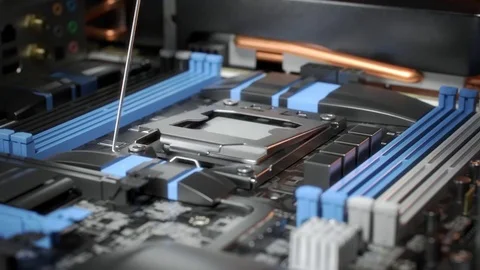 CPU and ram being inserted into the slot Stock Footage 77342195