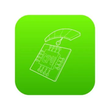 CPU and temperature gauge icon green Stock Illustration