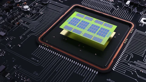 CPU. animation demonstrating the performance of new computing technologies Stock Footage 164088441