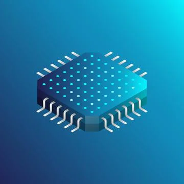 CPU with blue lights and effects, Futuristic microchip, vector illustration Stock Illustration