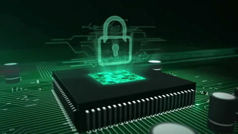CPU on board with padlock hologram Stock Footage 106300003