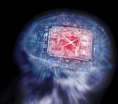 The CPU in the Brain for Artificial Intelligence or AI concept.3D rendering. Stock Illustration