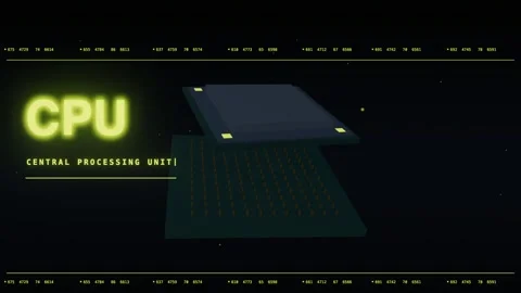 CPU central processing unit glowing in dark lime tech style Stock Footage 340019464