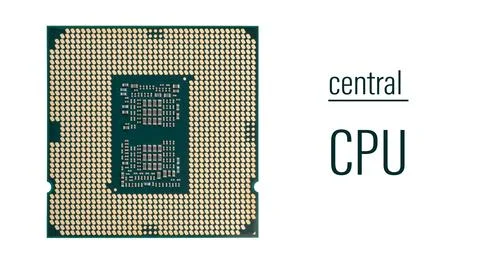 CPU Central Processing Unit or Microchip Computer isolated on white backgroun Stock Photos