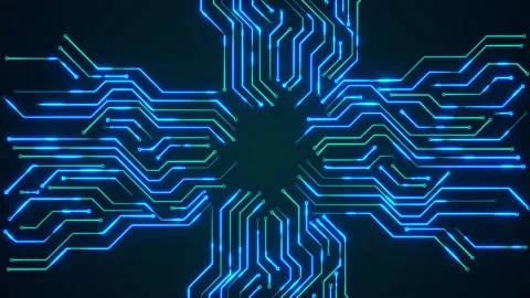 CPU central processor unit chipset on the printed circuit board Data Flow Loop Stock Footage 161940301