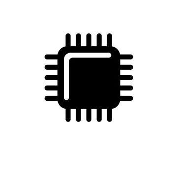 CPU Chip, Central Processing Unit Solid Flat Vector Icon Isolated on White Ba Stock Illustration