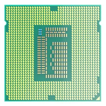 CPU chip, central processor unit, top view isolated on white background. 3d Illustrazione stock