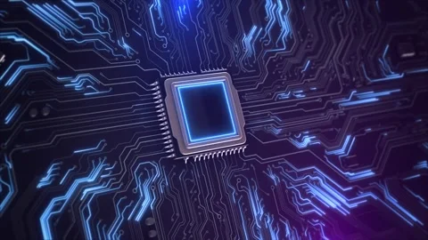 CPU chip intricate circuit board advanced technology innovation. lines nodes Stock Footage 293050276