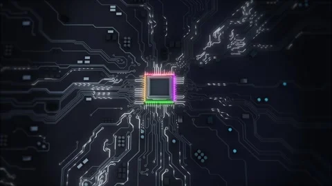 CPU chip intricate circuit board advanced technology innovation. lines nodes Stock Footage 293057728