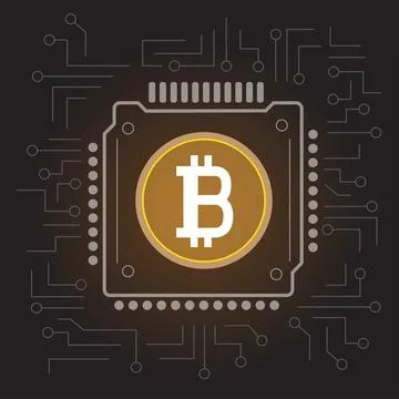 Cpu chip mines bitcoin sign symbol icon Stock Illustration