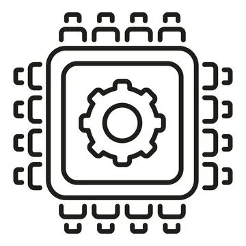 Cpu chip setting gear line art icon Stock Illustration