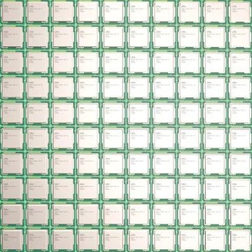 CPU chips, central processor unit, top view. 3d illustration Illustrazione stock