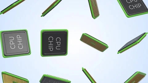 CPU Chips Falling on a Light Background. Processor Chipset 3D Animation. 4K Stock Footage 297536530