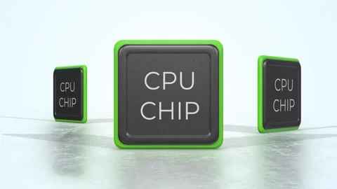 CPU Chips on a Light Reflective Floor. Computer Processor Chipset 3D. 4K Stock Footage 297537978