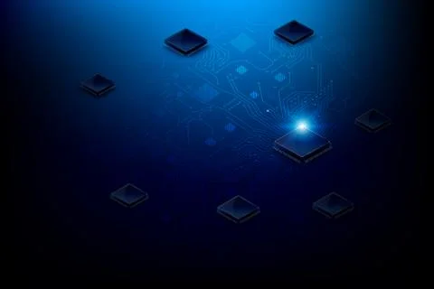 Cpu chipset with printed circuit board dot connection line element Stock Illustration