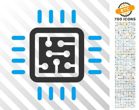 Cpu Circuit Flat Icon with Bonus 스톡 일러스트