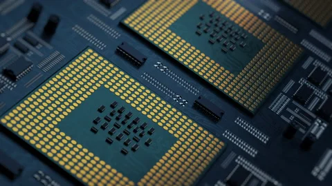 CPU circuit. Motherboard component closeup. Electronic equipment details Stock Footage 154272676