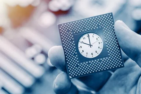 CPU clock, Processor Time Concept, Computer Processing Unit with Times Cloc.. Stock Photos