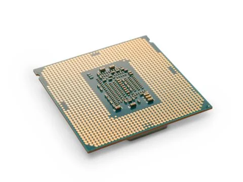 CPU close up with selective focus isolated with clipping path Foto stock