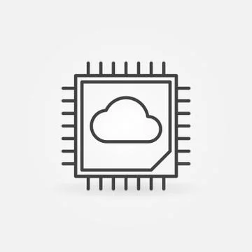 CPU with Cloud line icon. Vector Cloud Computing outline symbol Illustrazione stock