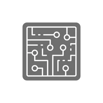 CPU, computer chip, electronic circuit, processor grey icon. 스톡 일러스트