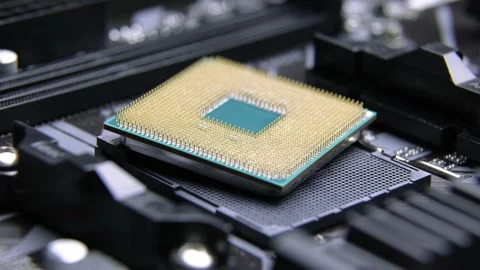 CPU Computer Chip. processor on socket on the motherboard. Technologies, nano Stock Footage 170615725