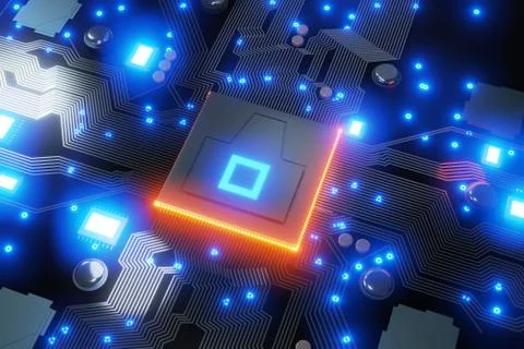 A CPU on a computer chipset or mainboard Stock Illustration