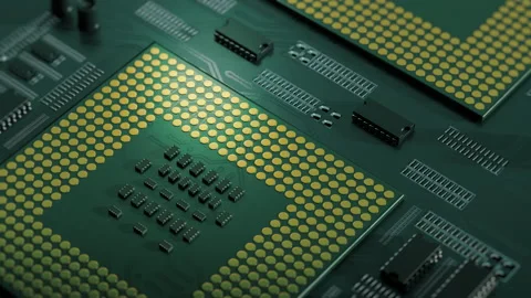 CPU computer circuit 3D Render animation. Modern computer technologies Stock Footage 153662520