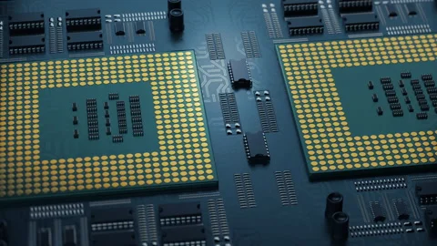 CPU computer circuit 3D Render animation. Modern computer technologies Stock Footage 154272900