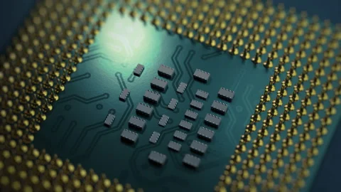 CPU computer circuit 3D Render animation. Microchip macro view Stock Footage 154272977