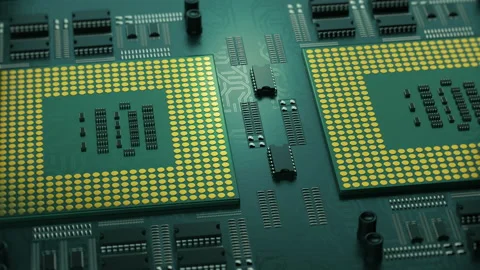 CPU computer circuit 3D Render animation. Modern computer technologies Stock Footage 154272994