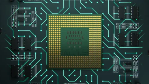 CPU computer circuit 3D Render animation. Modern computer technologies Stock Footage 160294214