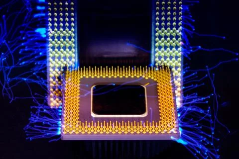 CPU, computer processor with blue lightning effect. 写真素材